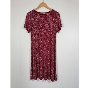 Boho‎ T-Shirt Dress Women Large Burgundy Floral Short Sleeve Crew Neck Relaxed